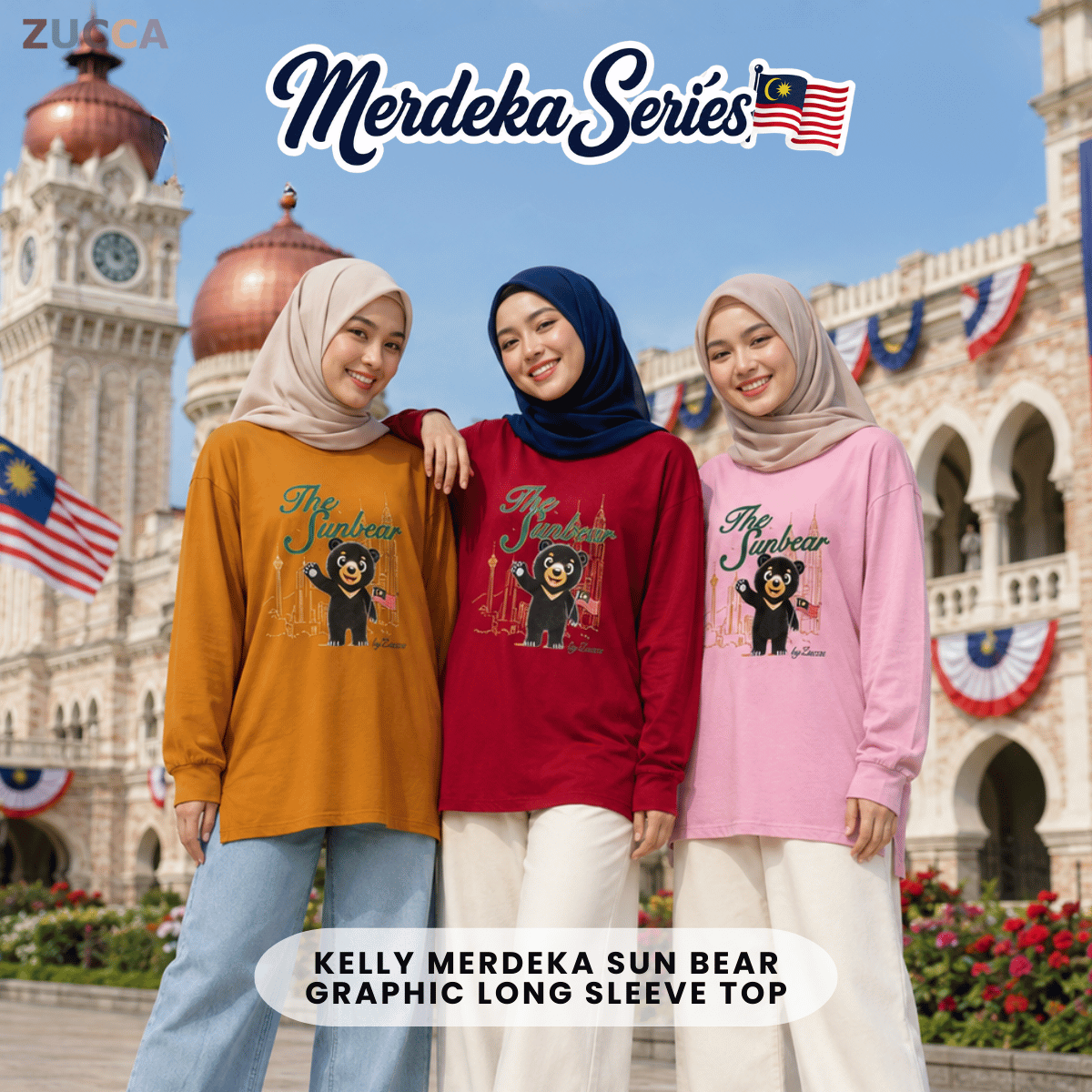 [MERDEKA SERIES] ZUCCA KELLY MERDEKA SUN BEAR GRAPHIC LONG SLEEVE TOP -MA269