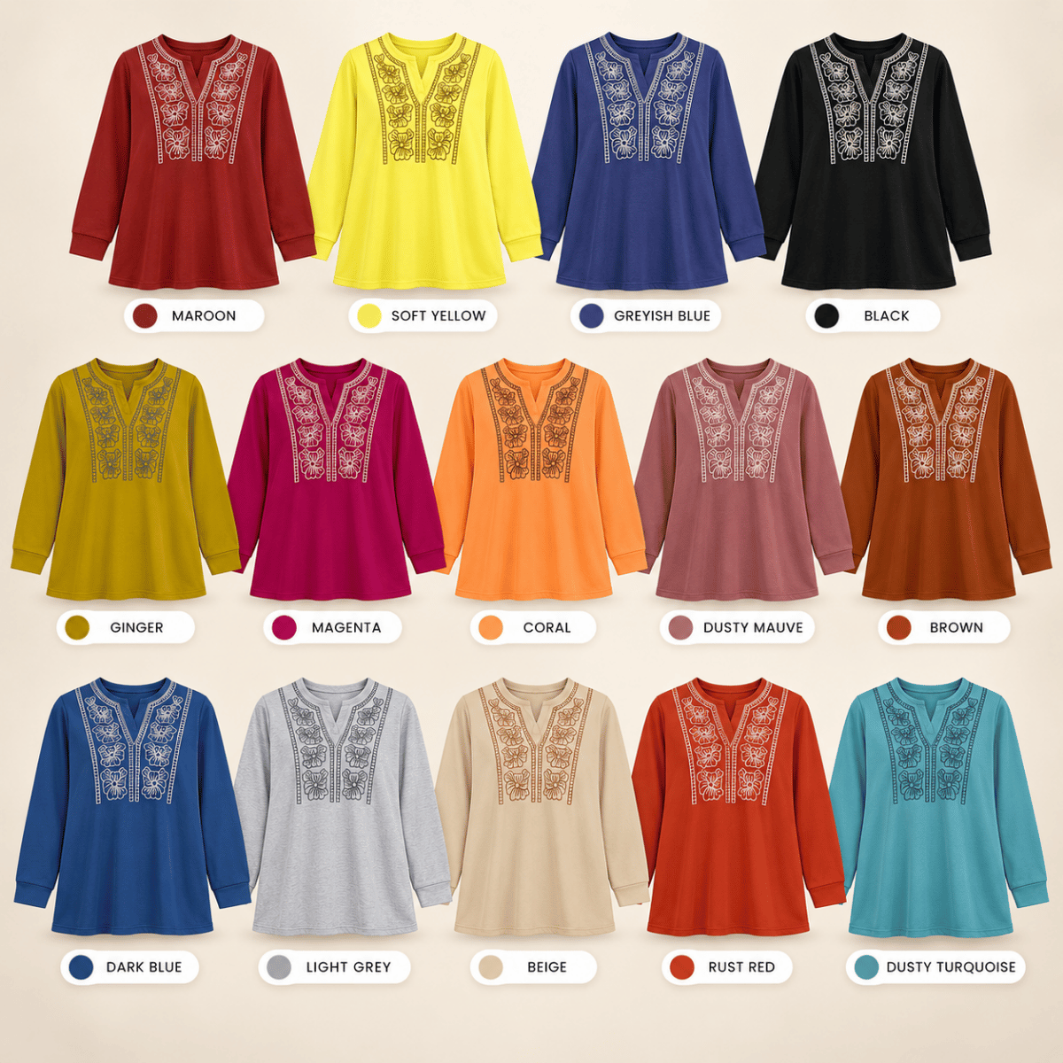 ZUCCA HELIZA WOMEN MODEST FLORAL EMBROIDERY BLOUSE - MA273