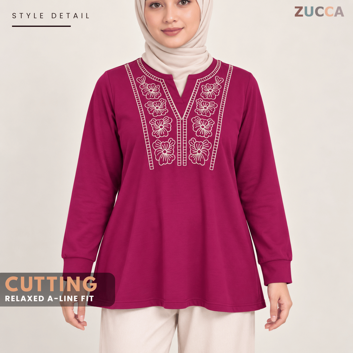 ZUCCA HELIZA WOMEN MODEST FLORAL EMBROIDERY BLOUSE - MA273