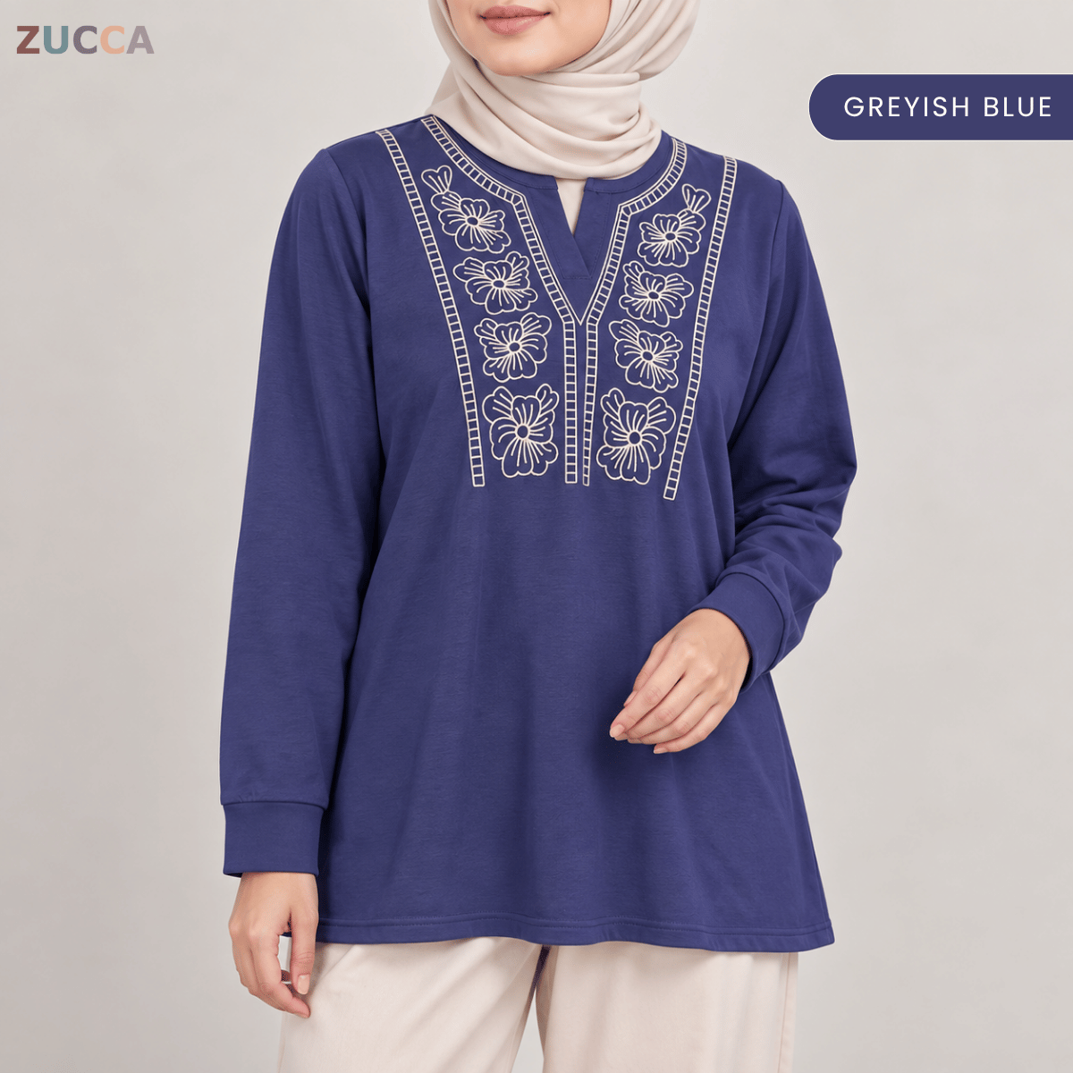 ZUCCA HELIZA WOMEN MODEST FLORAL EMBROIDERY BLOUSE - MA273