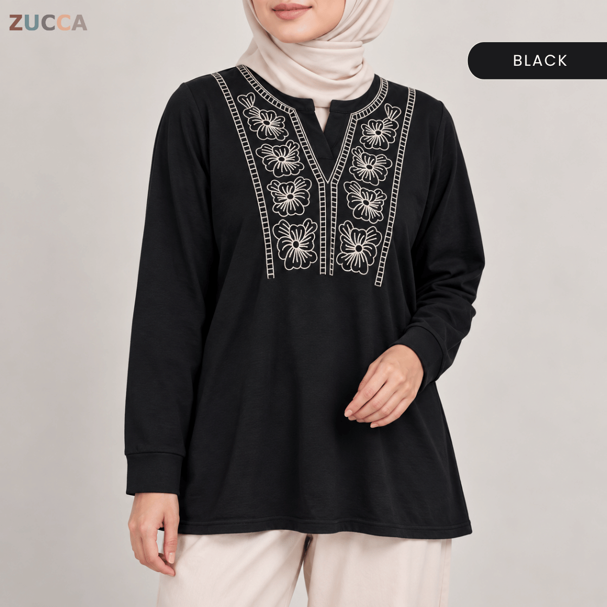 ZUCCA HELIZA WOMEN MODEST FLORAL EMBROIDERY BLOUSE - MA273