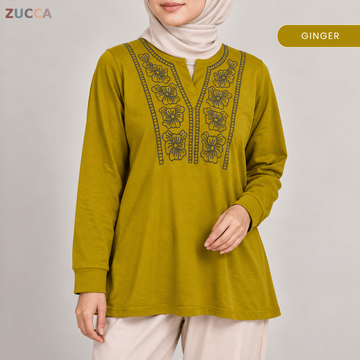 ZUCCA HELIZA WOMEN MODEST FLORAL EMBROIDERY BLOUSE - MA273