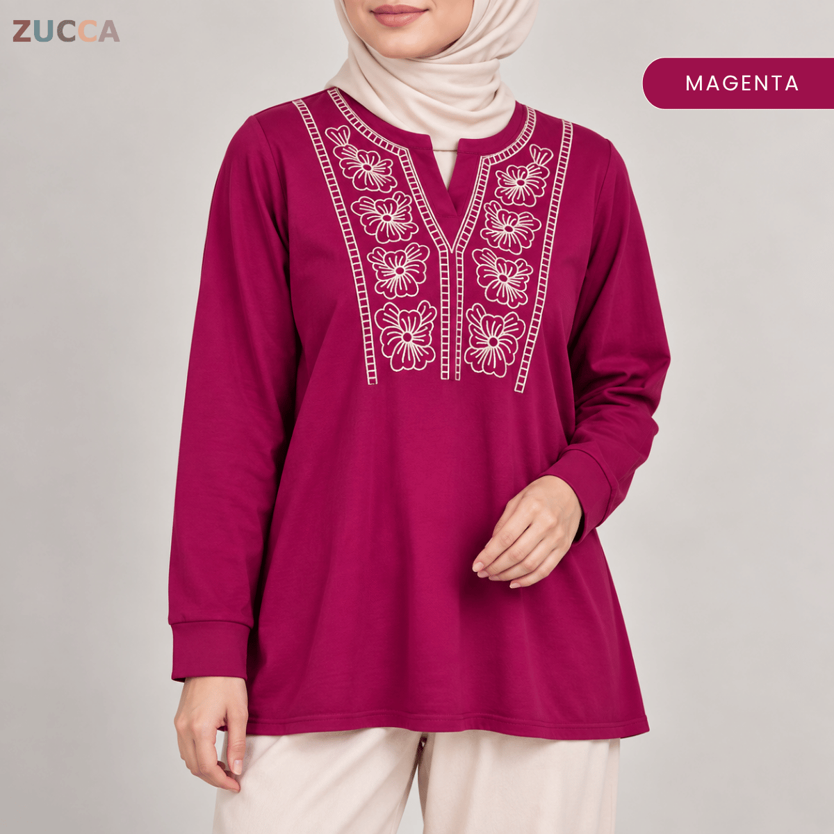 ZUCCA HELIZA WOMEN MODEST FLORAL EMBROIDERY BLOUSE - MA273