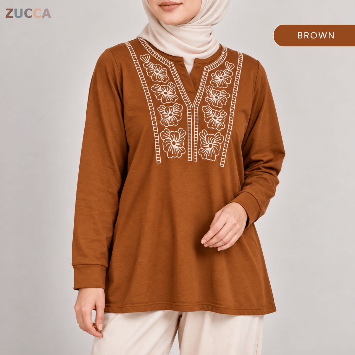 ZUCCA HELIZA WOMEN MODEST FLORAL EMBROIDERY BLOUSE - MA273