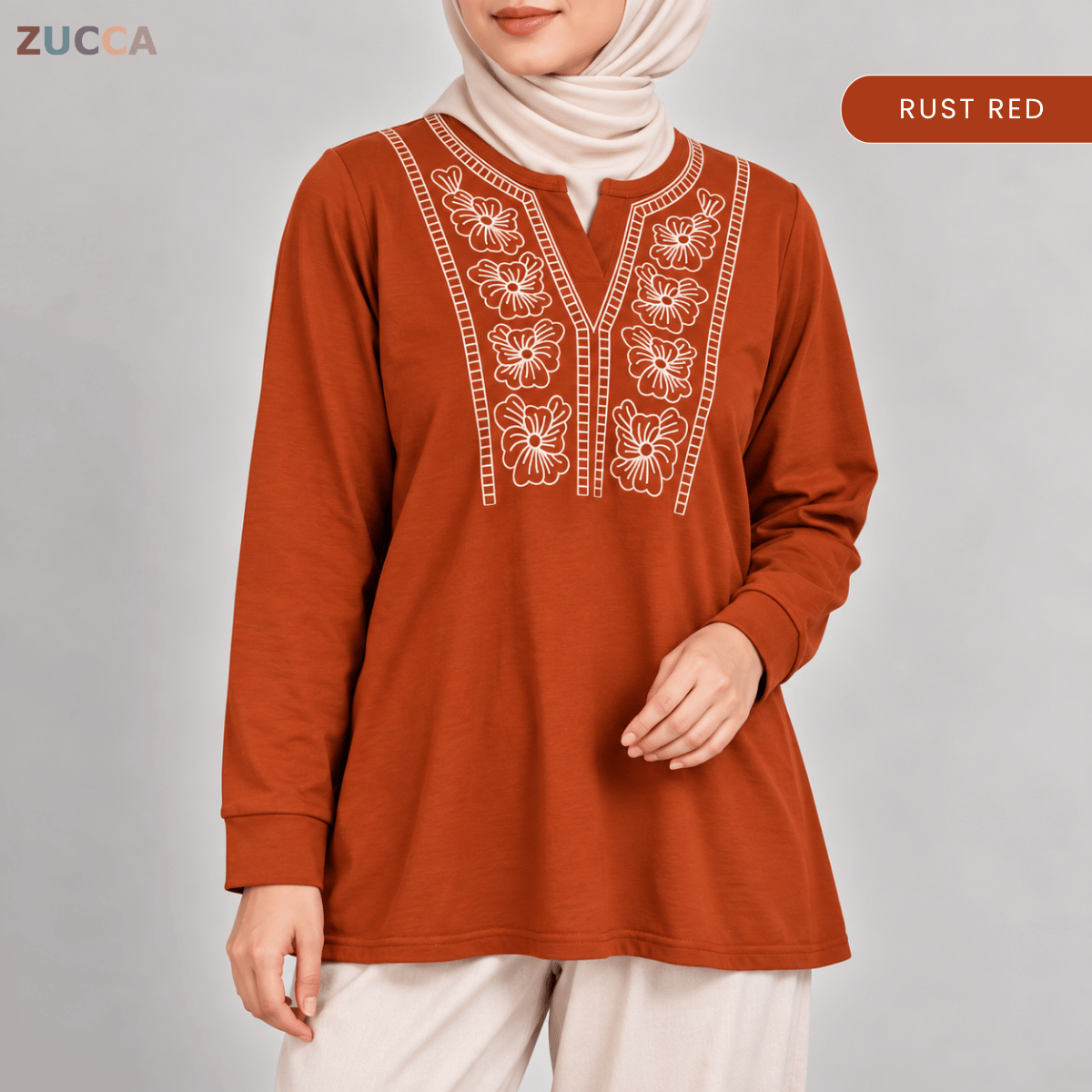 ZUCCA HELIZA WOMEN MODEST FLORAL EMBROIDERY BLOUSE - MA273