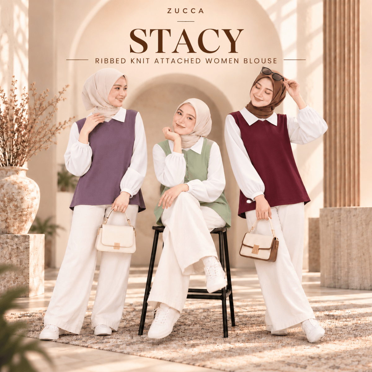 ZUCCA STACY RIBBED KNIT ATTACHED WOMEN BLOUSE - MA274