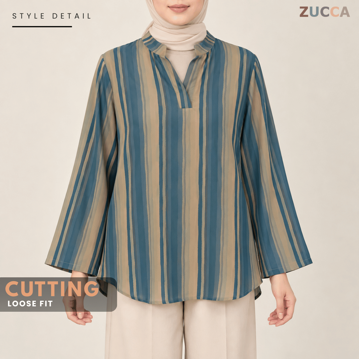 ZUCCA AISYAH CASUAL BLOUSE LOOSE FIT-V-NECK LONG SLEEVE TOP - MA279