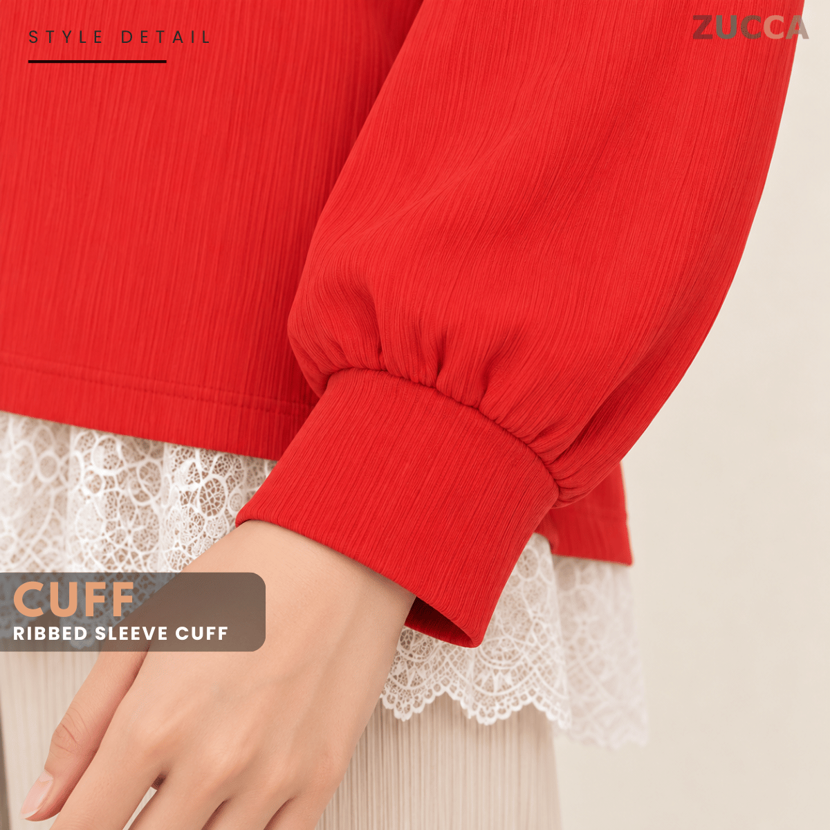 ZUCCA MEDINA RIBBED KNIT LACE HEM LONG SLEEVE -MA283