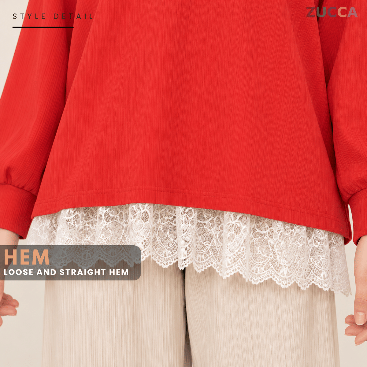 ZUCCA MEDINA RIBBED KNIT LACE HEM LONG SLEEVE -MA283