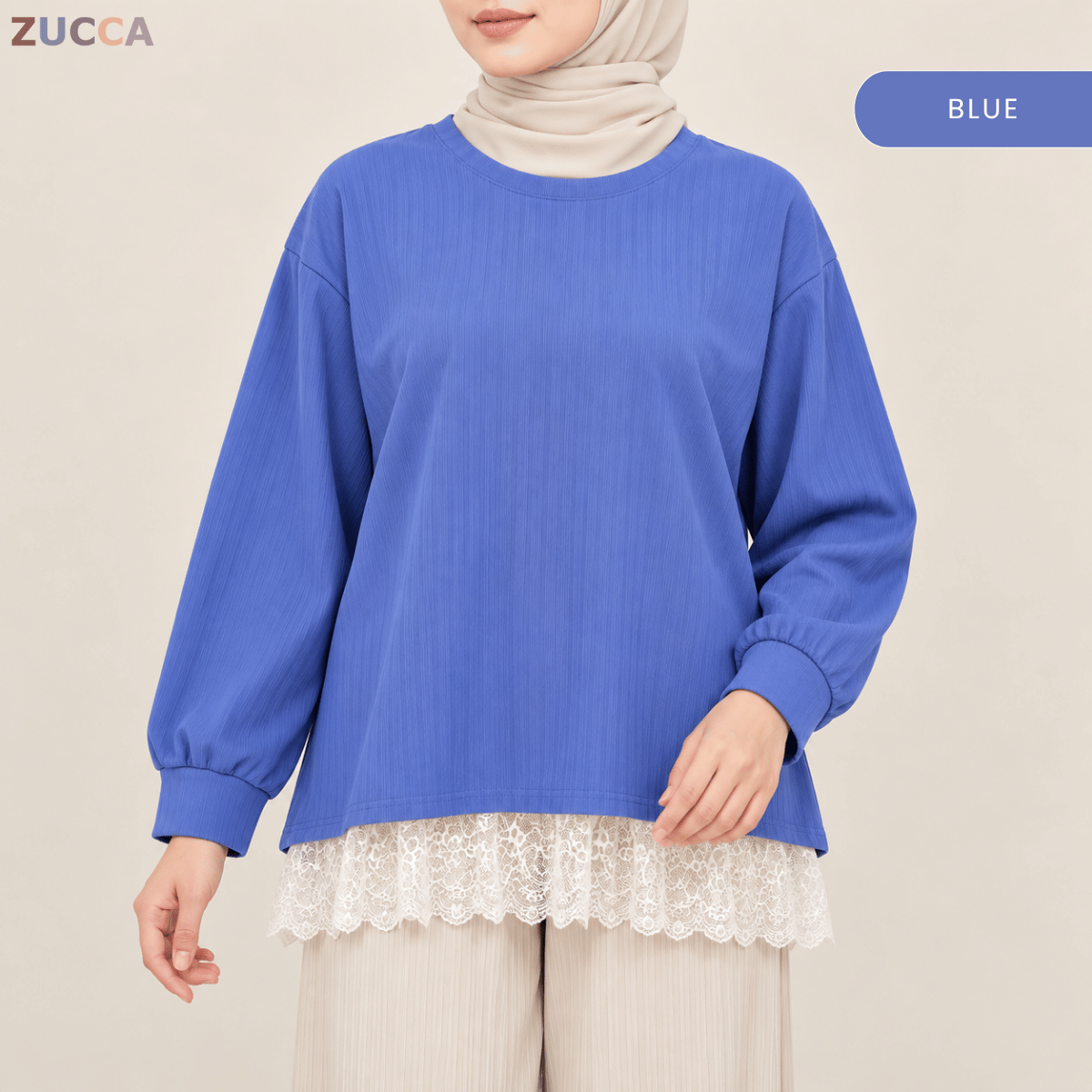 ZUCCA MEDINA RIBBED KNIT LACE HEM LONG SLEEVE -MA283