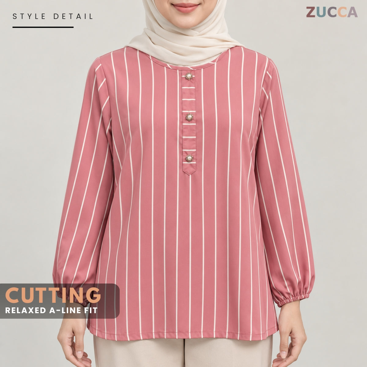 ZUCCA AINAA STRIPED BUTTON DETAIL LONG SLEEVE BLOUSE - MA286
