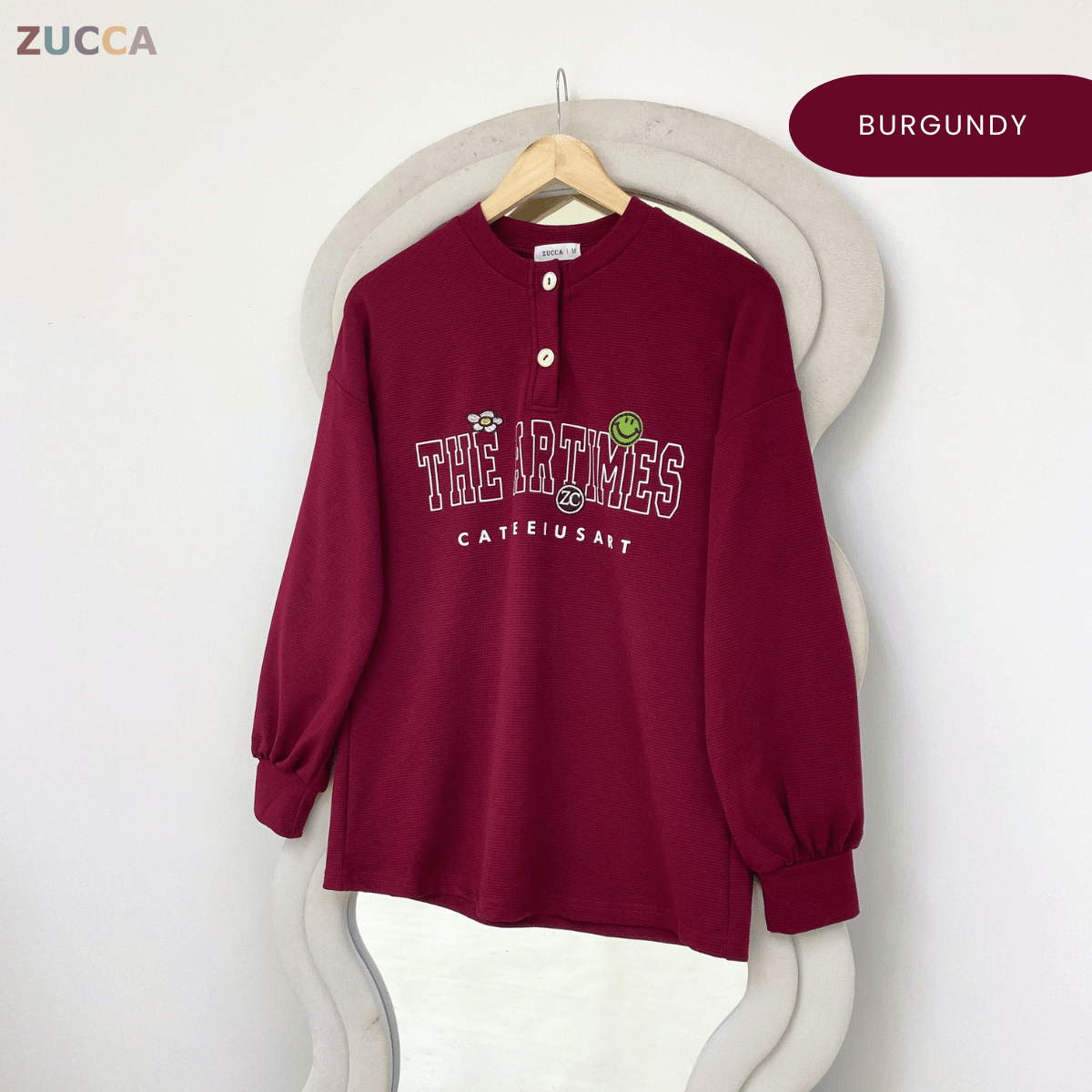 ZUCCA SHAZIA HENLEY GRAPHIC TEXTURED TOP-MA228(GN300)