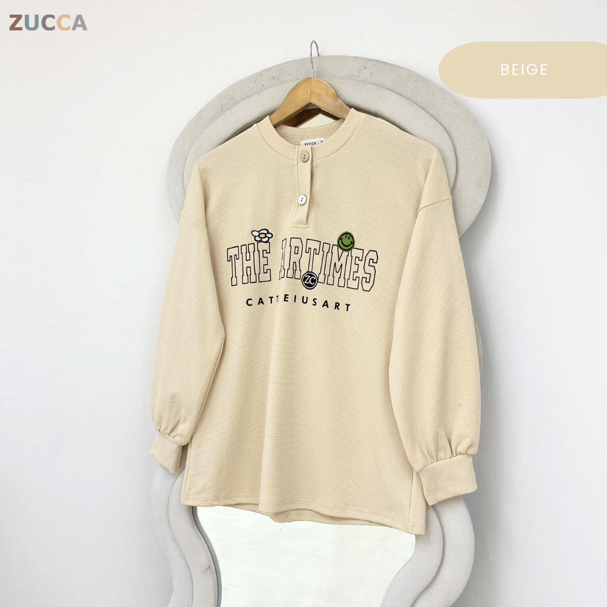 ZUCCA SHAZIA HENLEY GRAPHIC TEXTURED TOP-MA228(GN300)