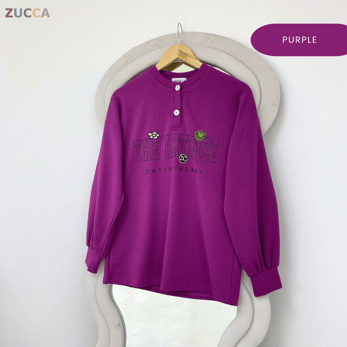 ZUCCA SHAZIA HENLEY GRAPHIC TEXTURED TOP-MA228(GN300)
