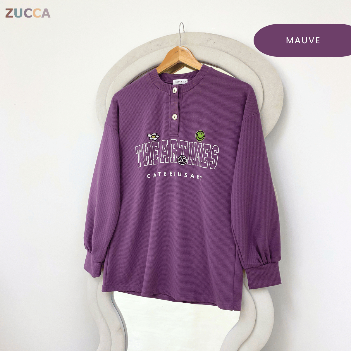 ZUCCA SHAZIA HENLEY GRAPHIC TEXTURED TOP-MA228(GN300)
