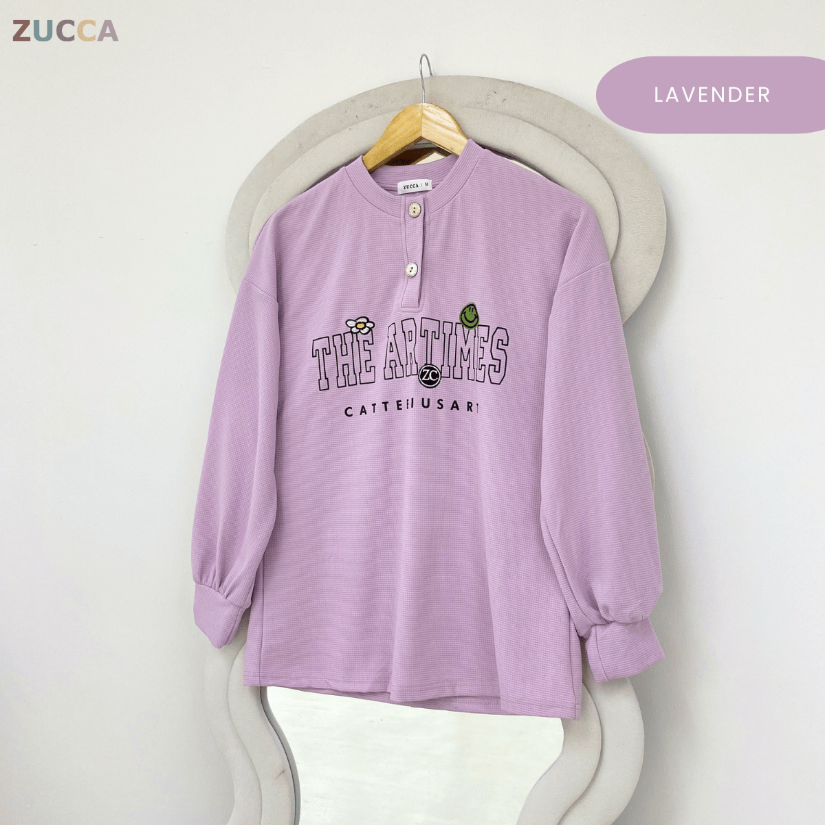 ZUCCA SHAZIA HENLEY GRAPHIC TEXTURED TOP-MA228(GN300)