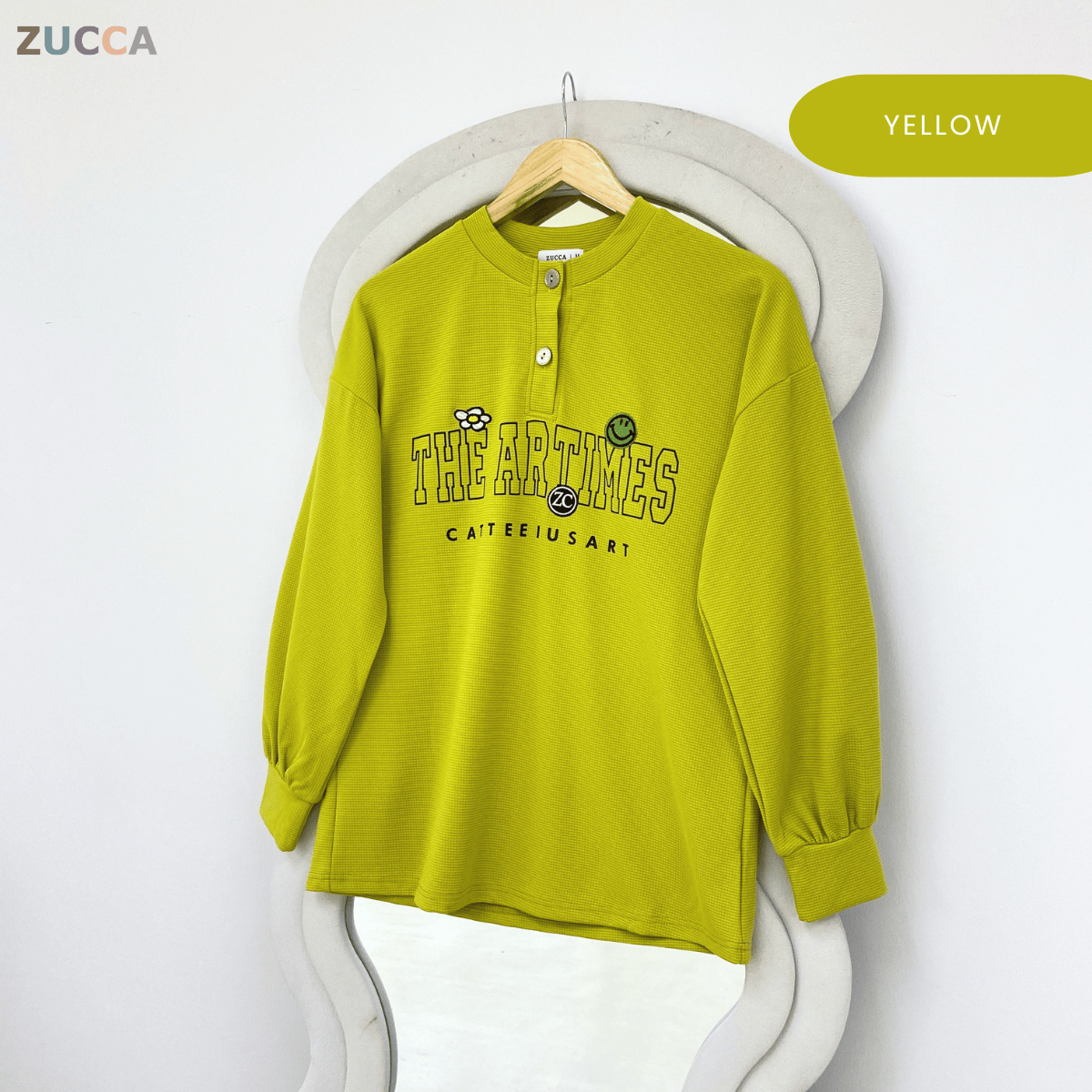 ZUCCA SHAZIA HENLEY GRAPHIC TEXTURED TOP-MA228(GN300)