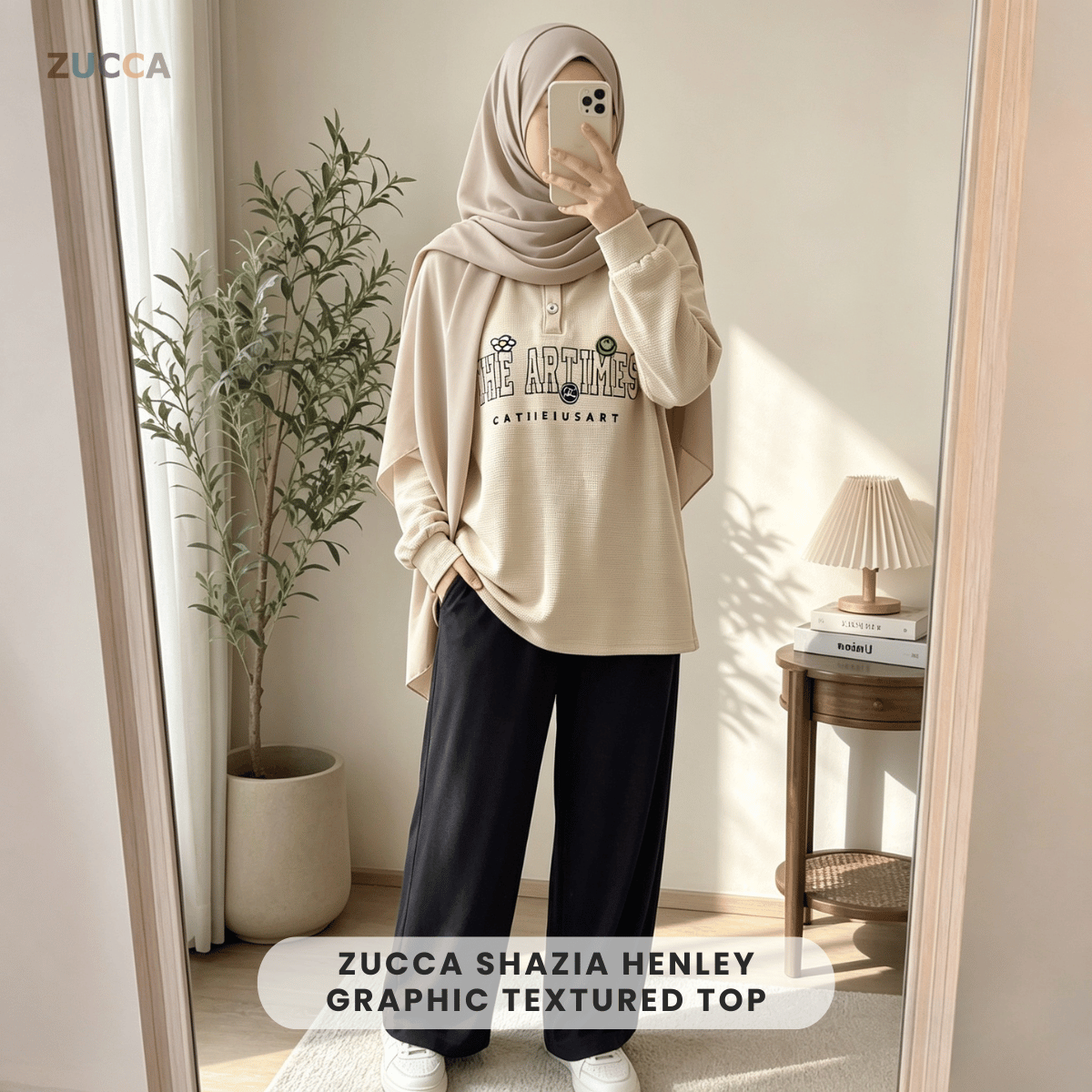 ZUCCA SHAZIA HENLEY GRAPHIC TEXTURED TOP-MA228(GN300)