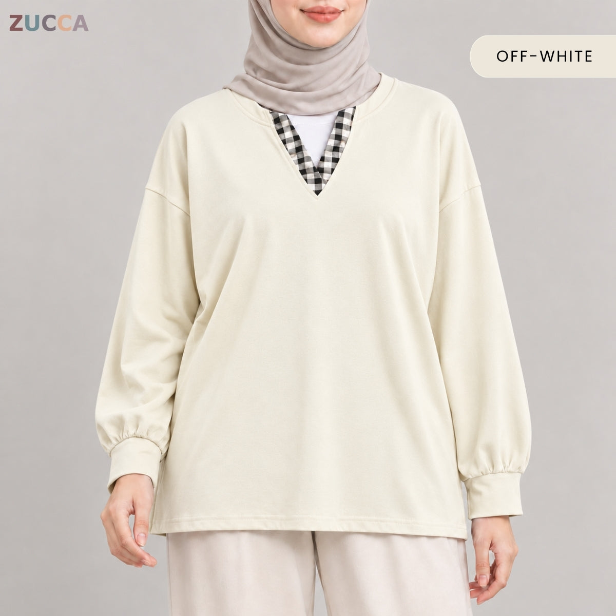 ZUCCA AMORA CASUAL CHECKERED V-NECK LONG SLEEVE BLOUSE - MA289