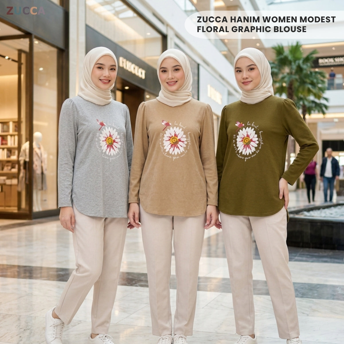 ZUCCA HANIM WOMEN MODEST FLORAL GRAPHIC BLOUSE - MA290