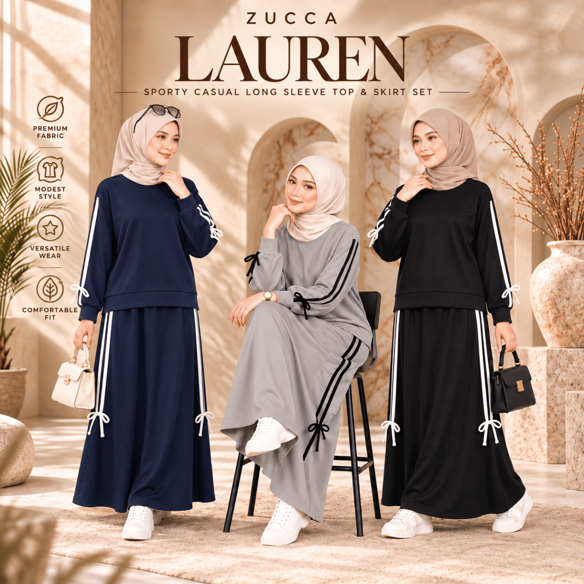 ZUCCA LAUREN SPORTY CASUAL LONG SLEEVE TOP & SKIRT SET-MA299