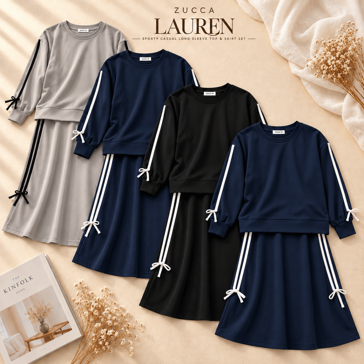 ZUCCA LAUREN SPORTY CASUAL LONG SLEEVE TOP & SKIRT SET-MA299