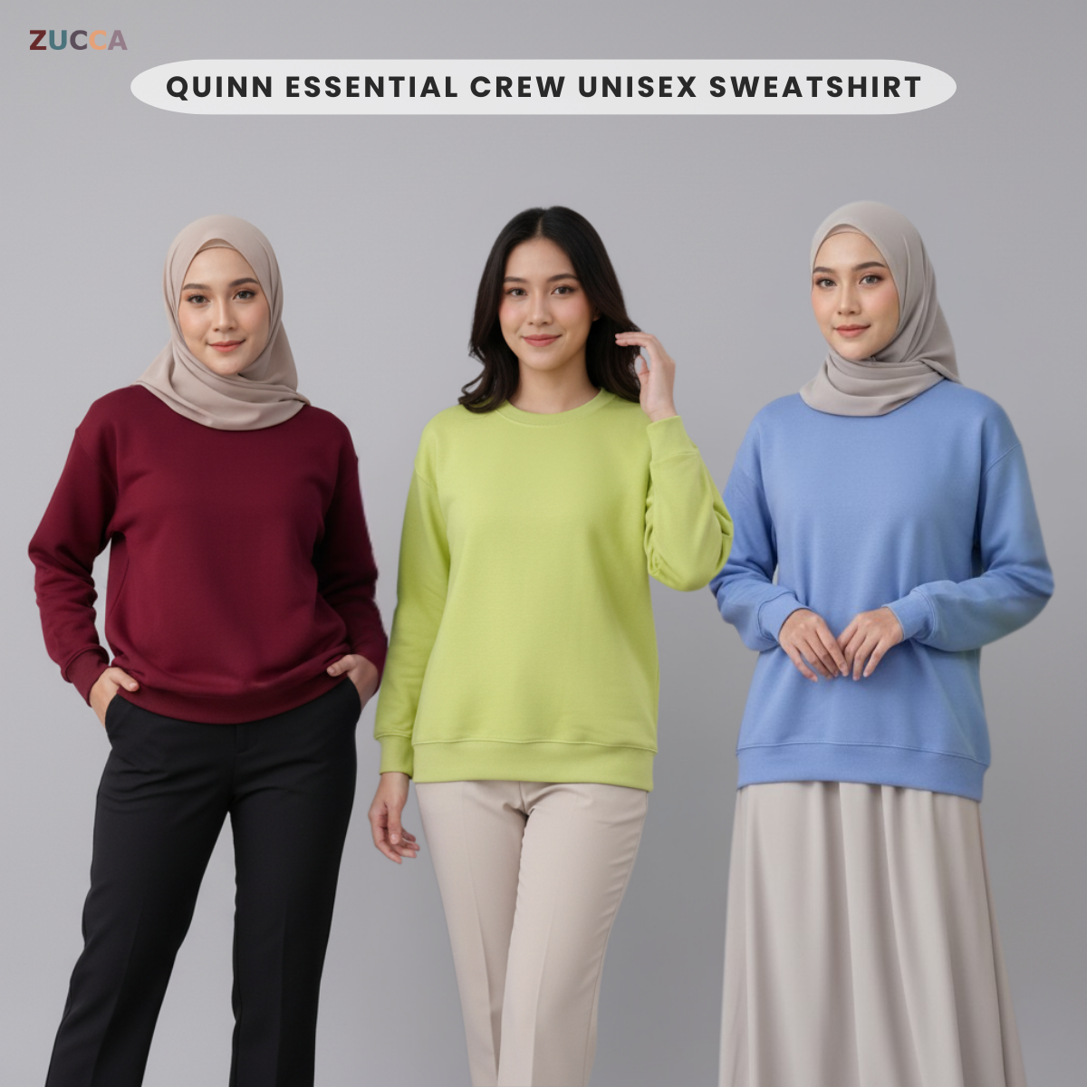 ZUCCA QUINN ESSENTIAL CREW UNISEX SWEATSHIRT  (PLUS SIZE) - MAC1003 (SW47B)