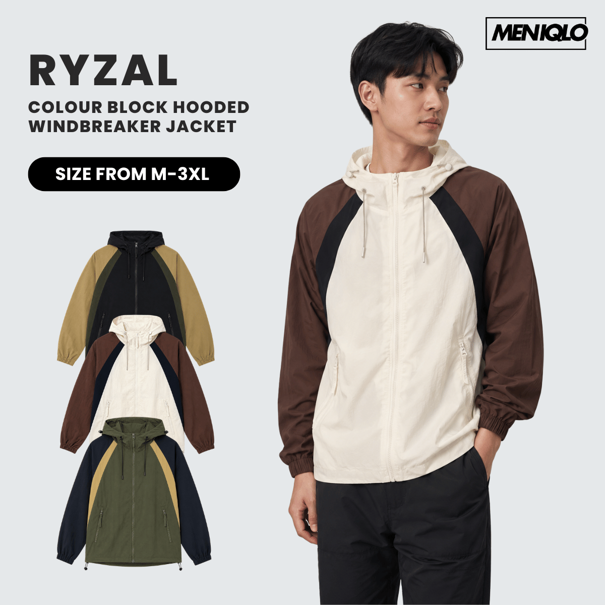MENIQLO RYZAL COLOUR BLOCK HOODED WINDBREAKER JACKET - MAC1021 (J6051)