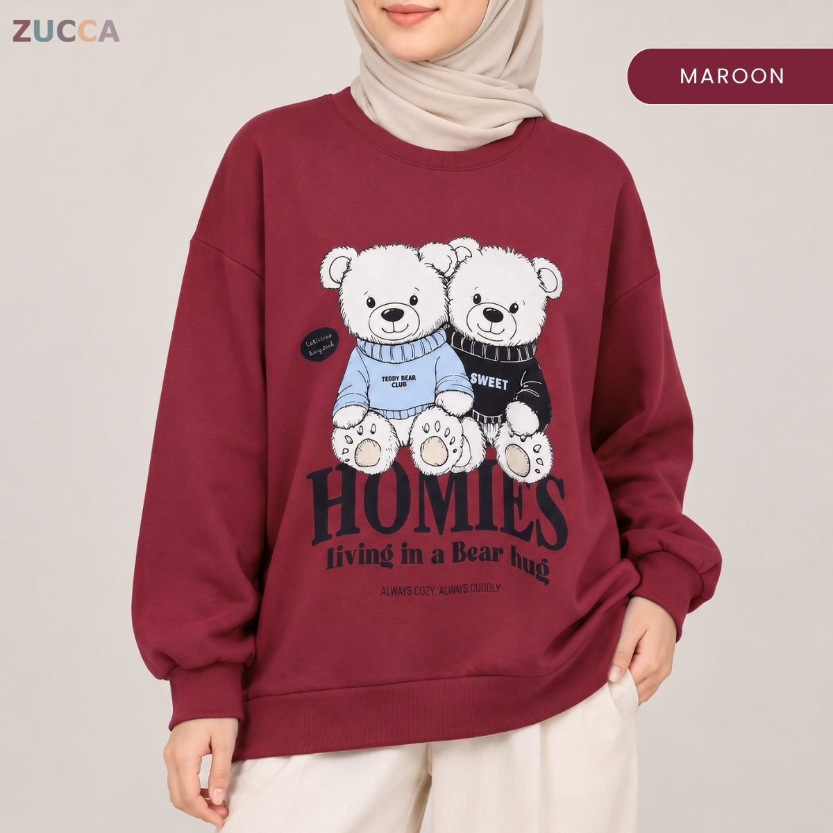 ZUCCA BALQIS TEDDY BEAR GRAPHIC SWEATSHIRT LONG SLEEVE-MA287