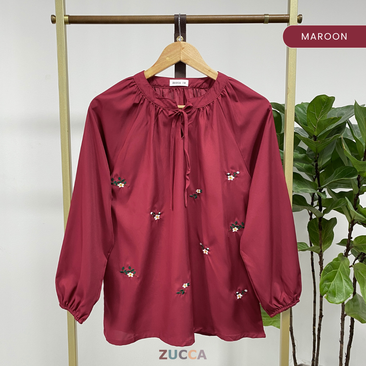 ZUCCA ENARA FLORAL EMBROIDERY RIBBON NECK WOMEN BLOUSE - MA060