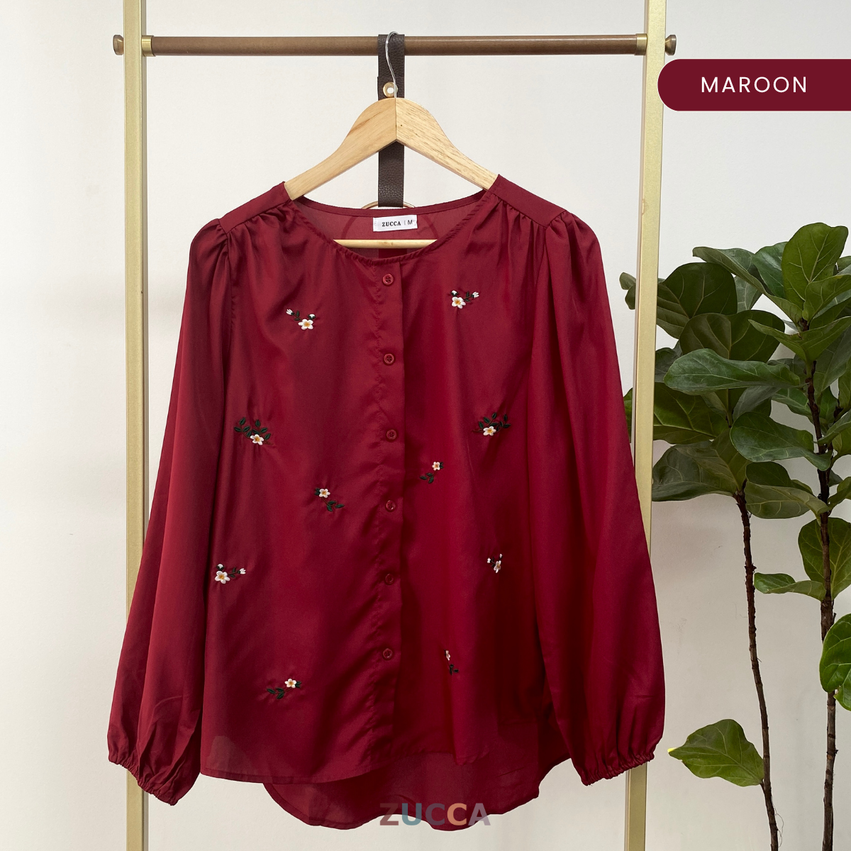 ZUCCA ELAINE FLORAL EMBROIDERY WOMEN BLOUSE - MA066 PLEATED SHOULDER