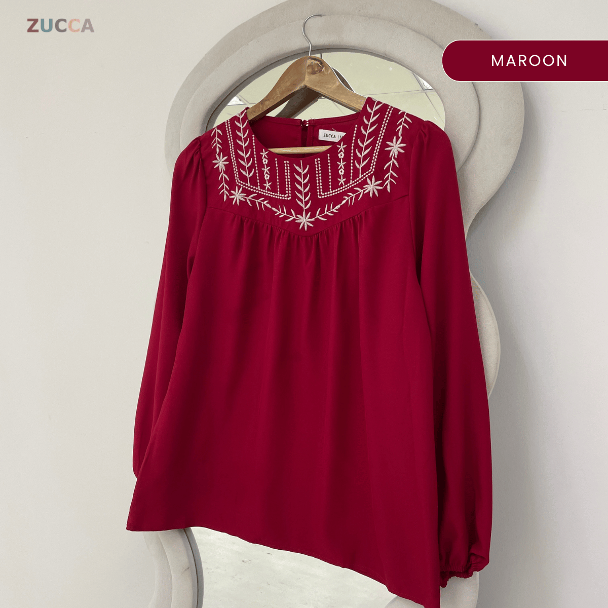 ZUCCA MARLA EMBROIDERED RELAXED MODEST BLOUSE - MA185