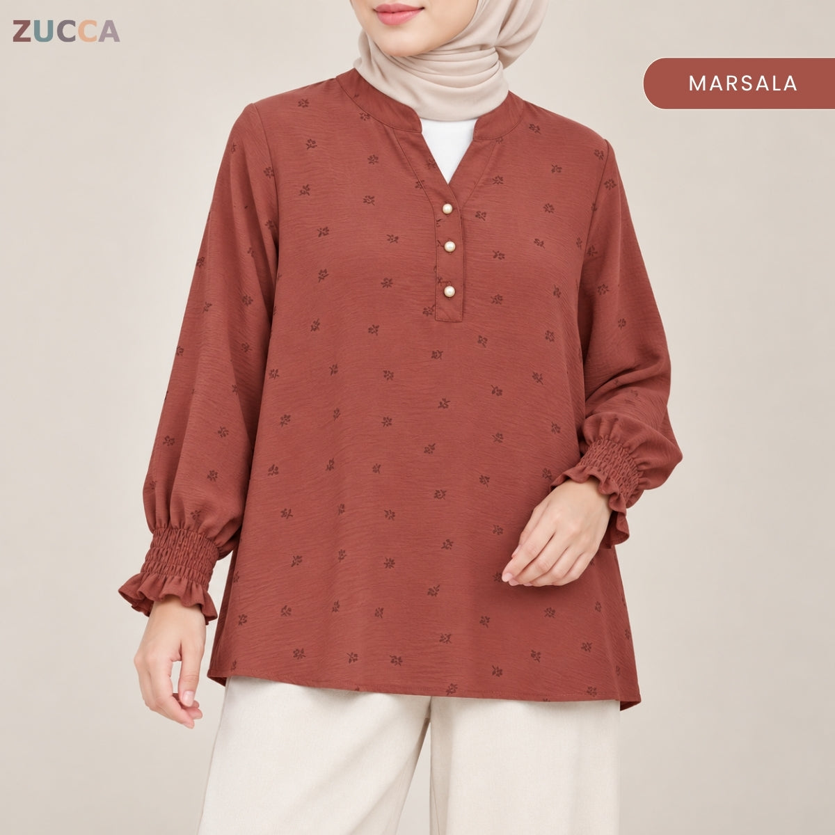 ZUCCA ALESHA CASUAL FLORAL PRINTED LONG SLEEVE TOP - ZW013