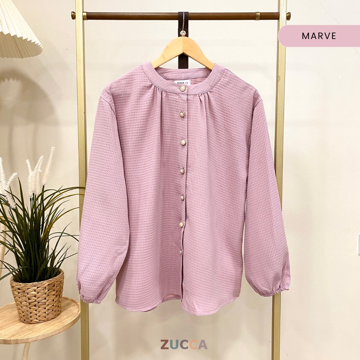 ZUCCA KORI HONEYCOMB KNIT BUTTON DOWN BLOUSE - DM261