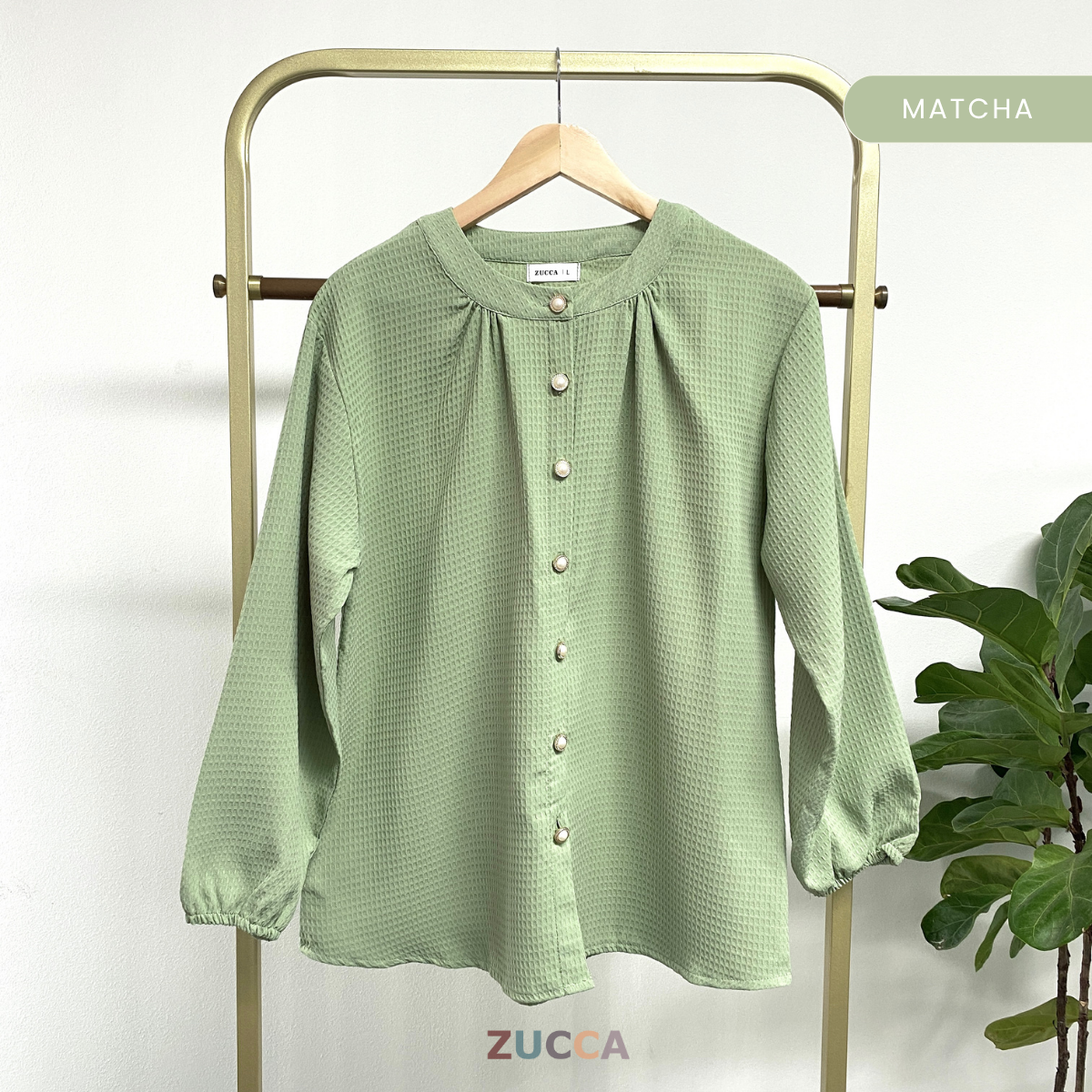 ZUCCA KORI HONEYCOMB KNIT BUTTON DOWN BLOUSE - DM261