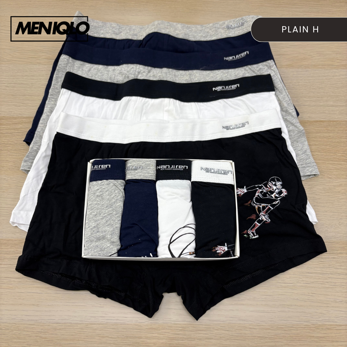 MENIQLO BOXER MEN [PLAIN  A - K] BREATHABLE SOFT COTTON SAIZ M - 6XL- MAU001
