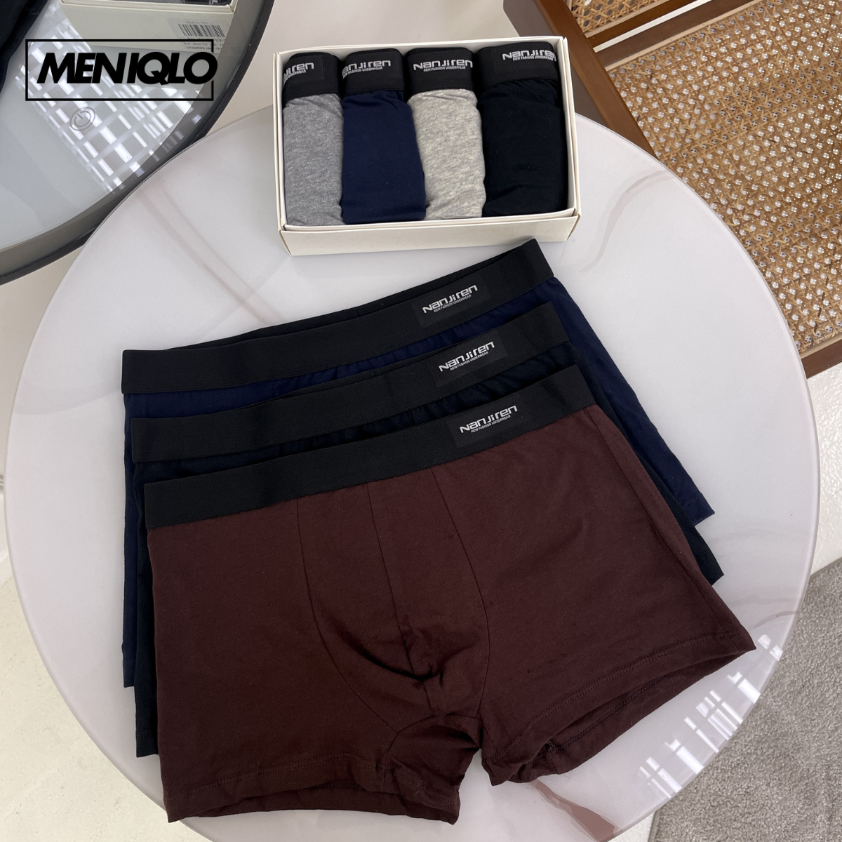 MENIQLO BOXER MEN [PLAIN  A - K] BREATHABLE SOFT COTTON SAIZ M - 6XL- MAU001