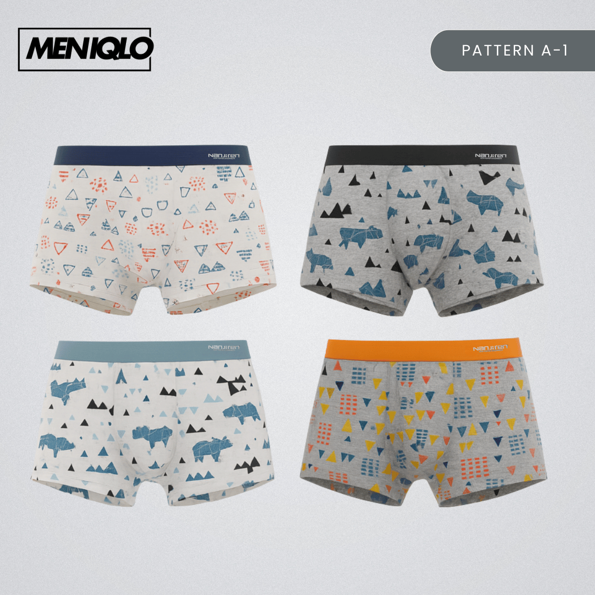 MENIQLO BOXER MEN [PATTERN A - S] BREATHABLE SOFT COTTON SAIZ M - 6XL- MAU002
