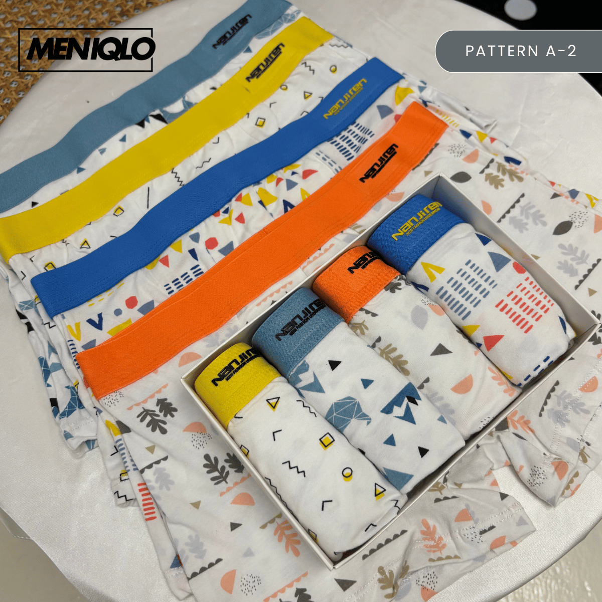 MENIQLO BOXER MEN [PATTERN A - S] BREATHABLE SOFT COTTON SAIZ M - 6XL- MAU002