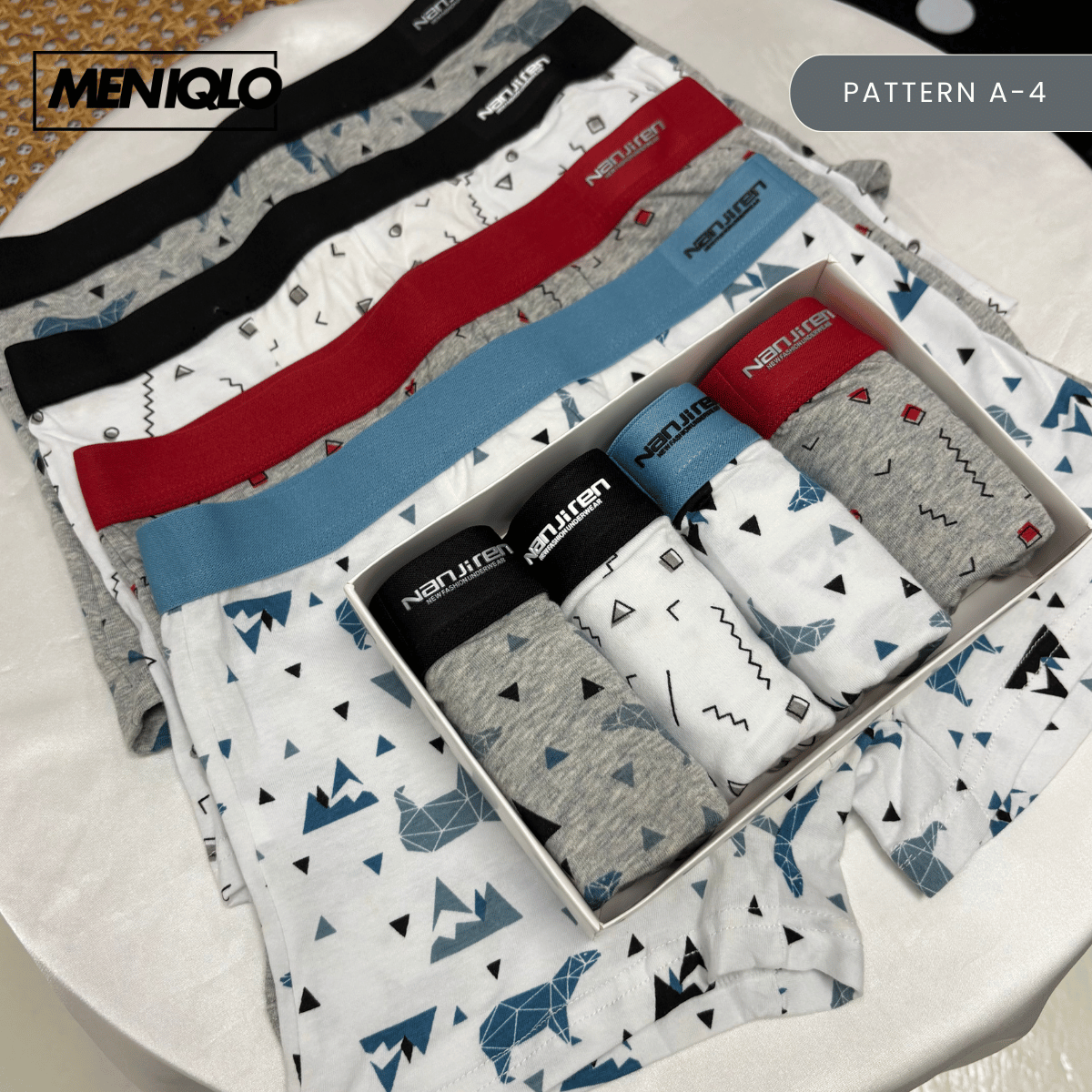 MENIQLO BOXER MEN [PATTERN A - S] BREATHABLE SOFT COTTON SAIZ M - 6XL- MAU002