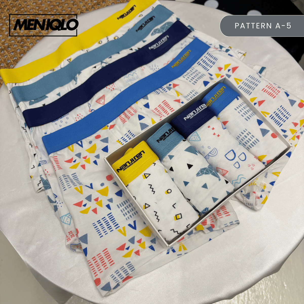 MENIQLO BOXER MEN [PATTERN A - S] BREATHABLE SOFT COTTON SAIZ M - 6XL- MAU002