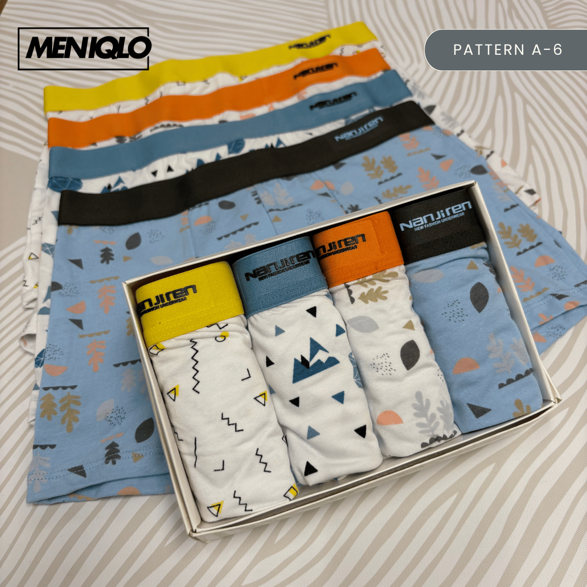 MENIQLO BOXER MEN [PATTERN A - S] BREATHABLE SOFT COTTON SAIZ M - 6XL- MAU002