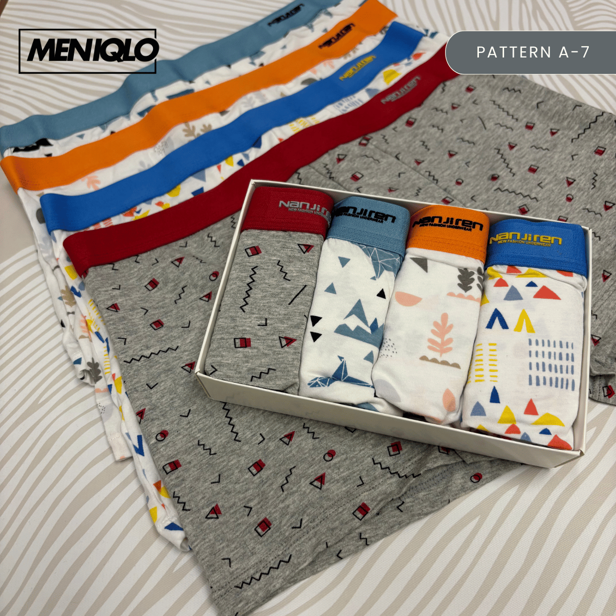 MENIQLO BOXER MEN [PATTERN A - S] BREATHABLE SOFT COTTON SAIZ M - 6XL- MAU002