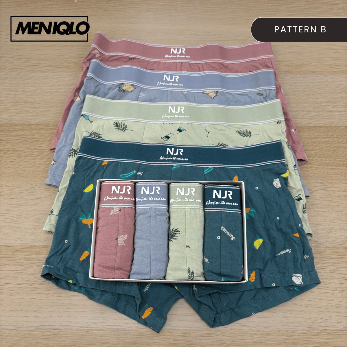MENIQLO BOXER MEN [PATTERN A - S] BREATHABLE SOFT COTTON SAIZ M - 6XL- MAU002