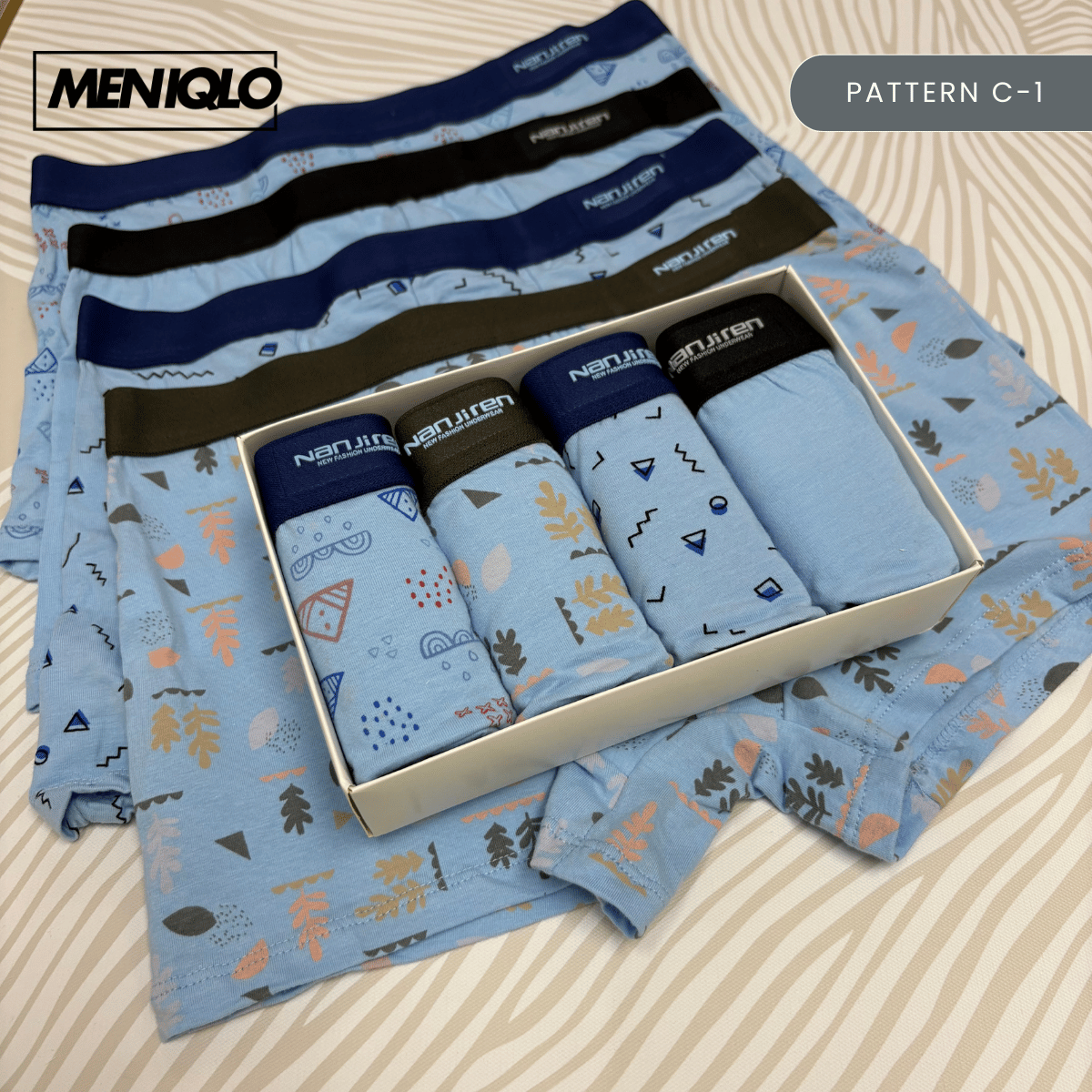MENIQLO BOXER MEN [PATTERN A - S] BREATHABLE SOFT COTTON SAIZ M - 6XL- MAU002