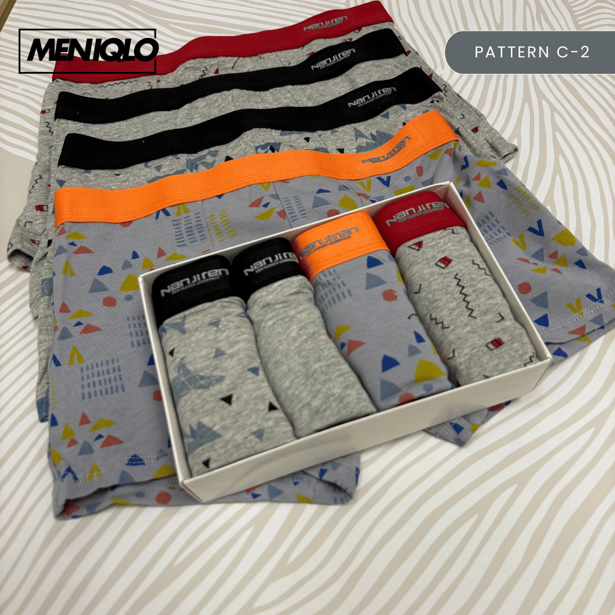 MENIQLO BOXER MEN [PATTERN A - S] BREATHABLE SOFT COTTON SAIZ M - 6XL- MAU002