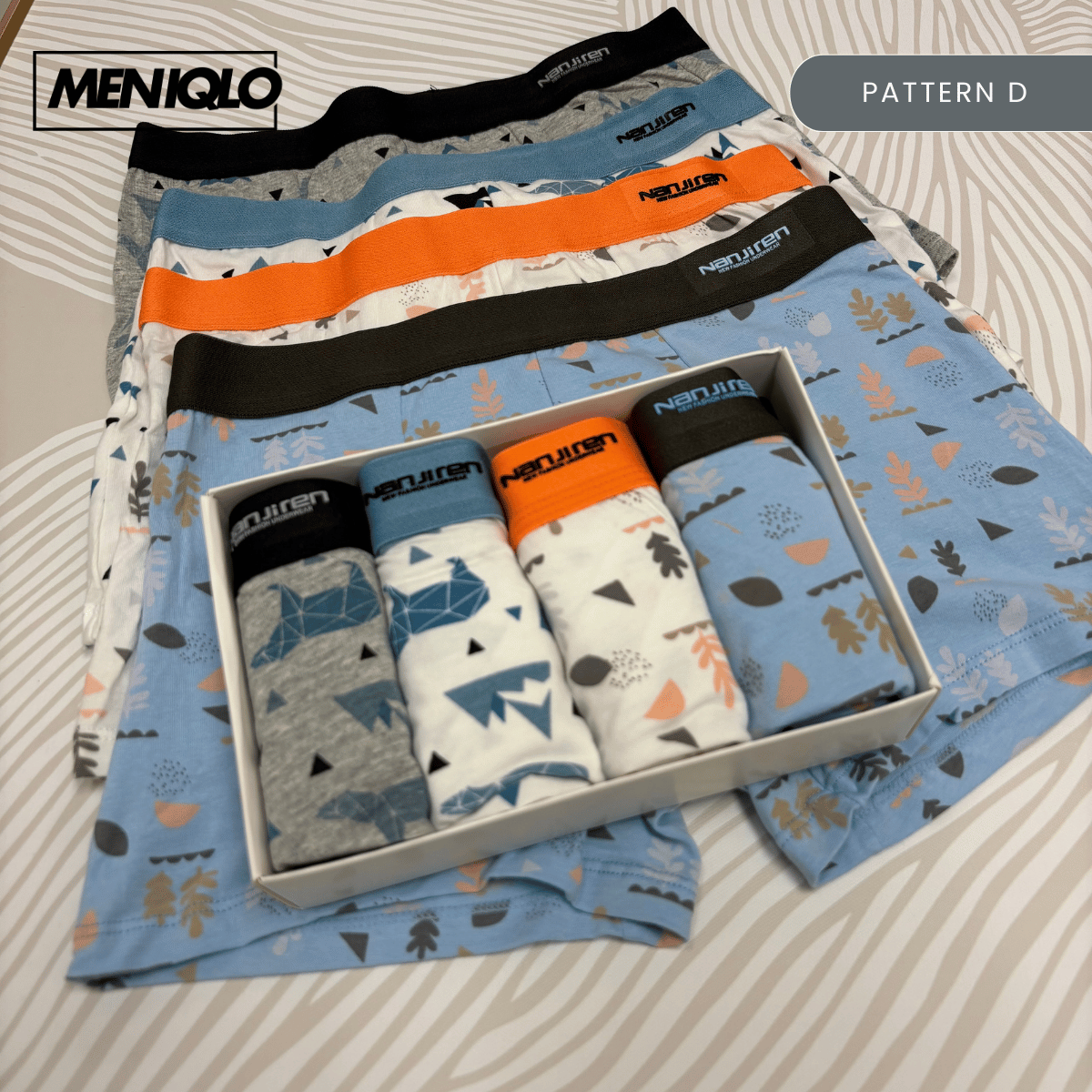 MENIQLO BOXER MEN [PATTERN A - S] BREATHABLE SOFT COTTON SAIZ M - 6XL- MAU002