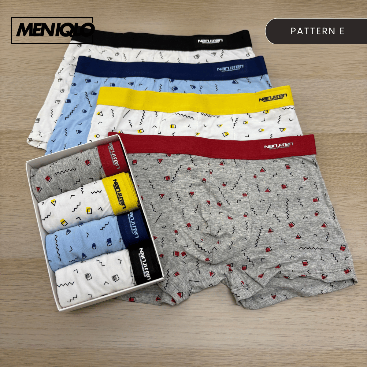 MENIQLO BOXER MEN [PATTERN A - S] BREATHABLE SOFT COTTON SAIZ M - 6XL- MAU002