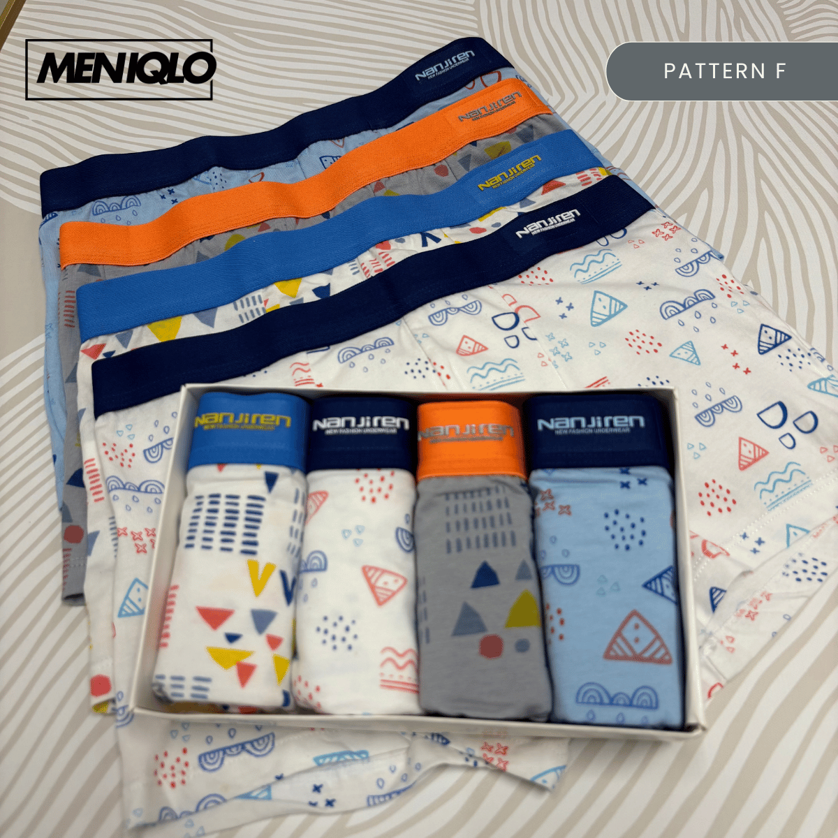 MENIQLO BOXER MEN [PATTERN A - S] BREATHABLE SOFT COTTON SAIZ M - 6XL- MAU002