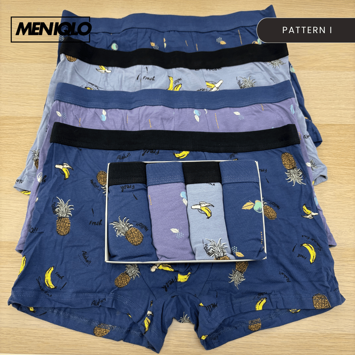 MENIQLO BOXER MEN [PATTERN A - S] BREATHABLE SOFT COTTON SAIZ M - 6XL- MAU002